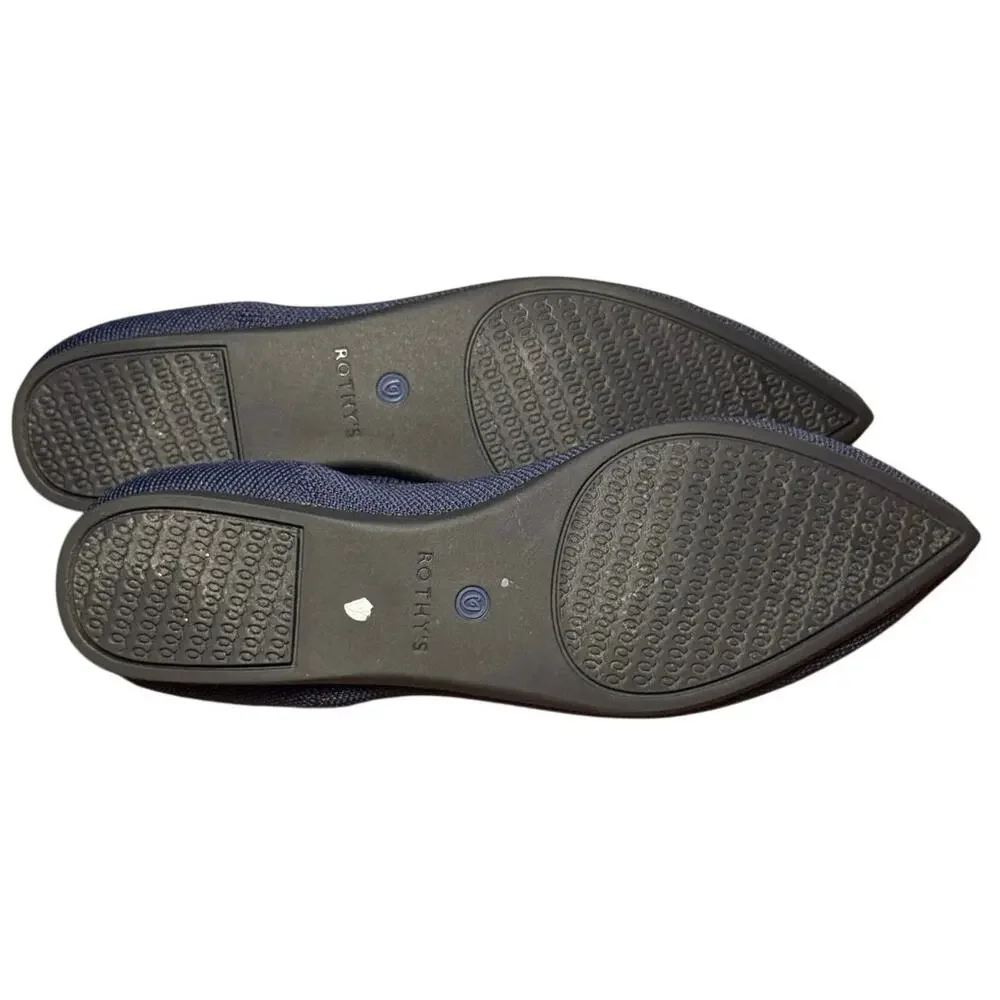 Rothys The Point Flats Womens 9.5 Maritime Navy Blue Pointed Toe Knit Shoes